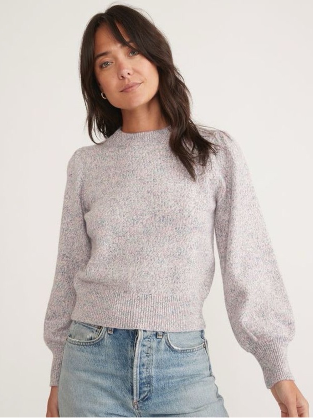 Marine Layer Alma Marl Puff Sleeve Sweater Crewneck size medium purple Heather
